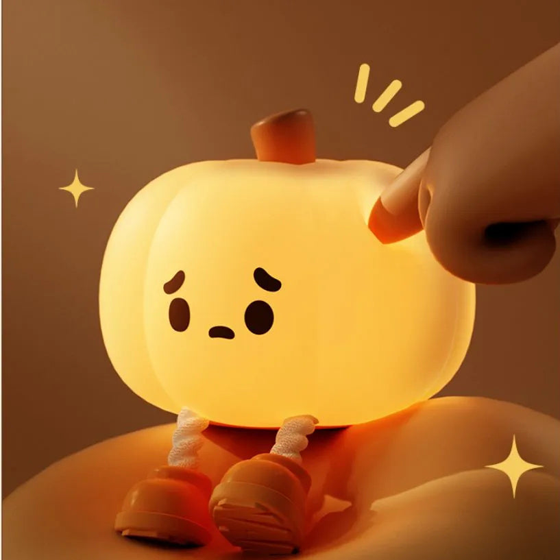 Cute Pumpkin Silicone Night Light – BPA-Free, Dimmable & USB Rechargeable