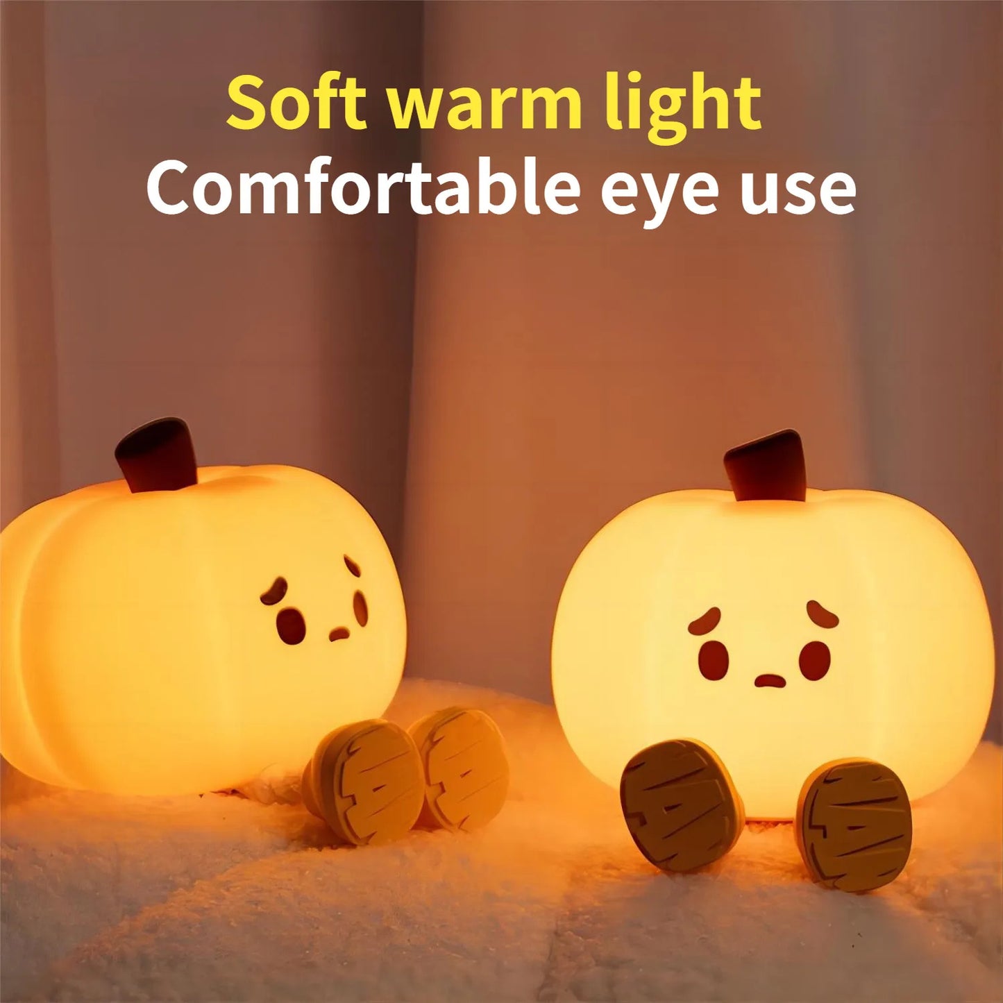 Cute Pumpkin Silicone Night Light – BPA-Free, Dimmable & USB Rechargeable