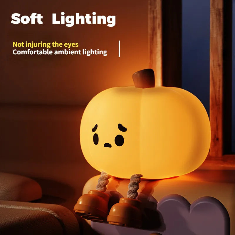 Cute Pumpkin Silicone Night Light – BPA-Free, Dimmable & USB Rechargeable