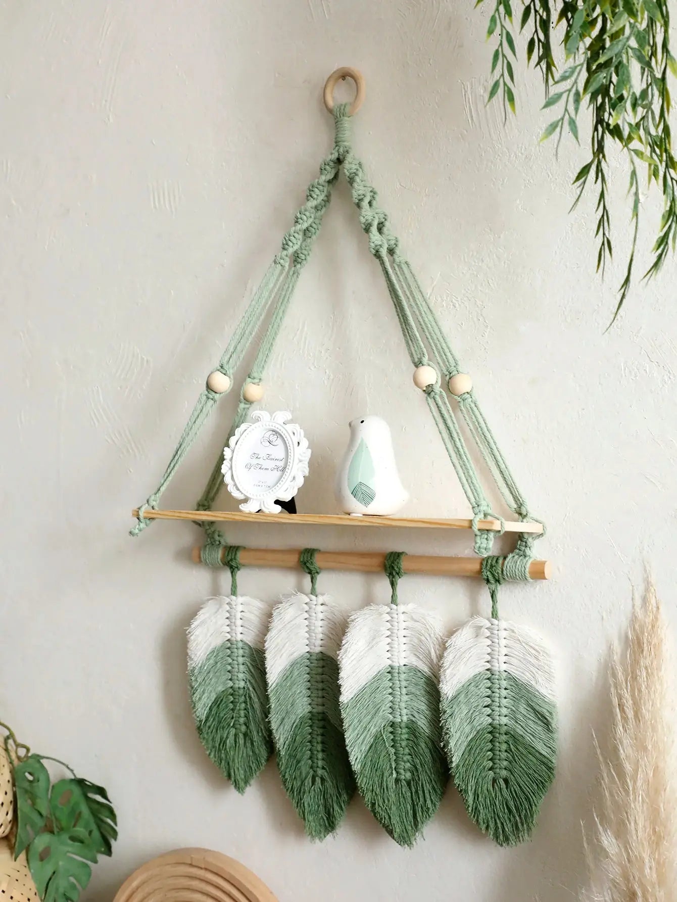 Macrame wall hanger - Leaf Tassel Shelf Shop Mart Local
