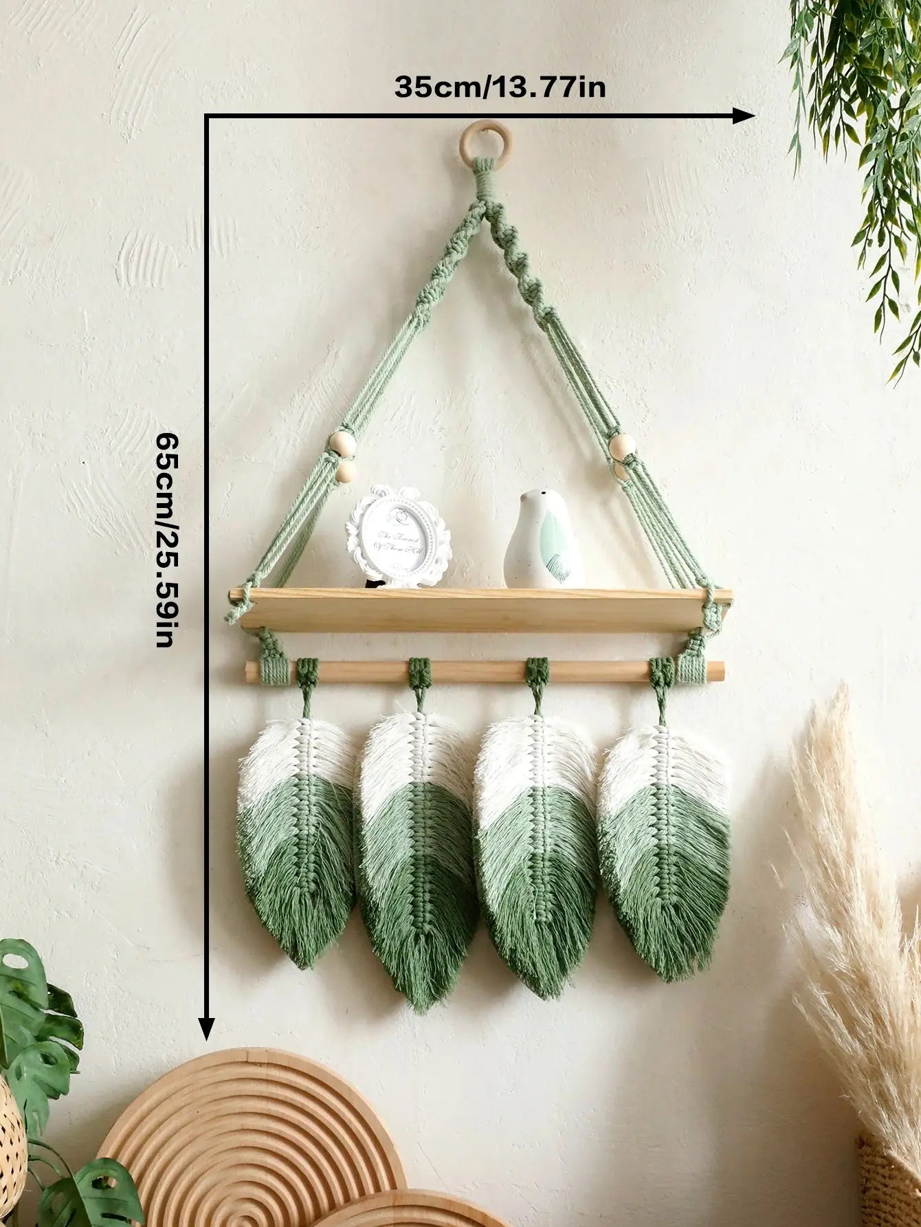 Macrame wall hanger - Leaf Tassel Shelf Shop Mart Local