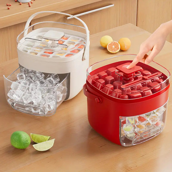 48-Cube Press Ice Tray with Portable Ice Bucket – Ultimate Ice-Making Convenience
