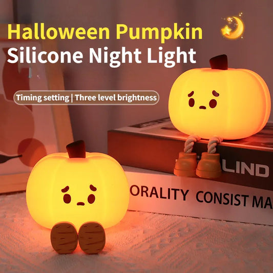 Cute Pumpkin Silicone Night Light – BPA-Free, Dimmable & USB Rechargeable