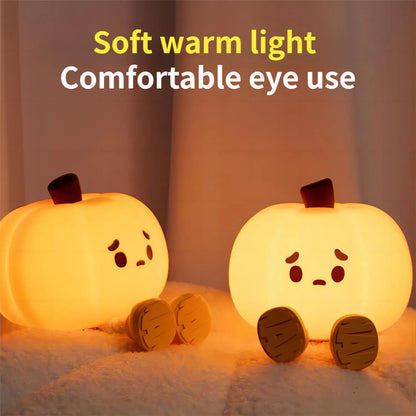 Cute Pumpkin Silicone Night Light – BPA-Free, Dimmable & USB Rechargeable