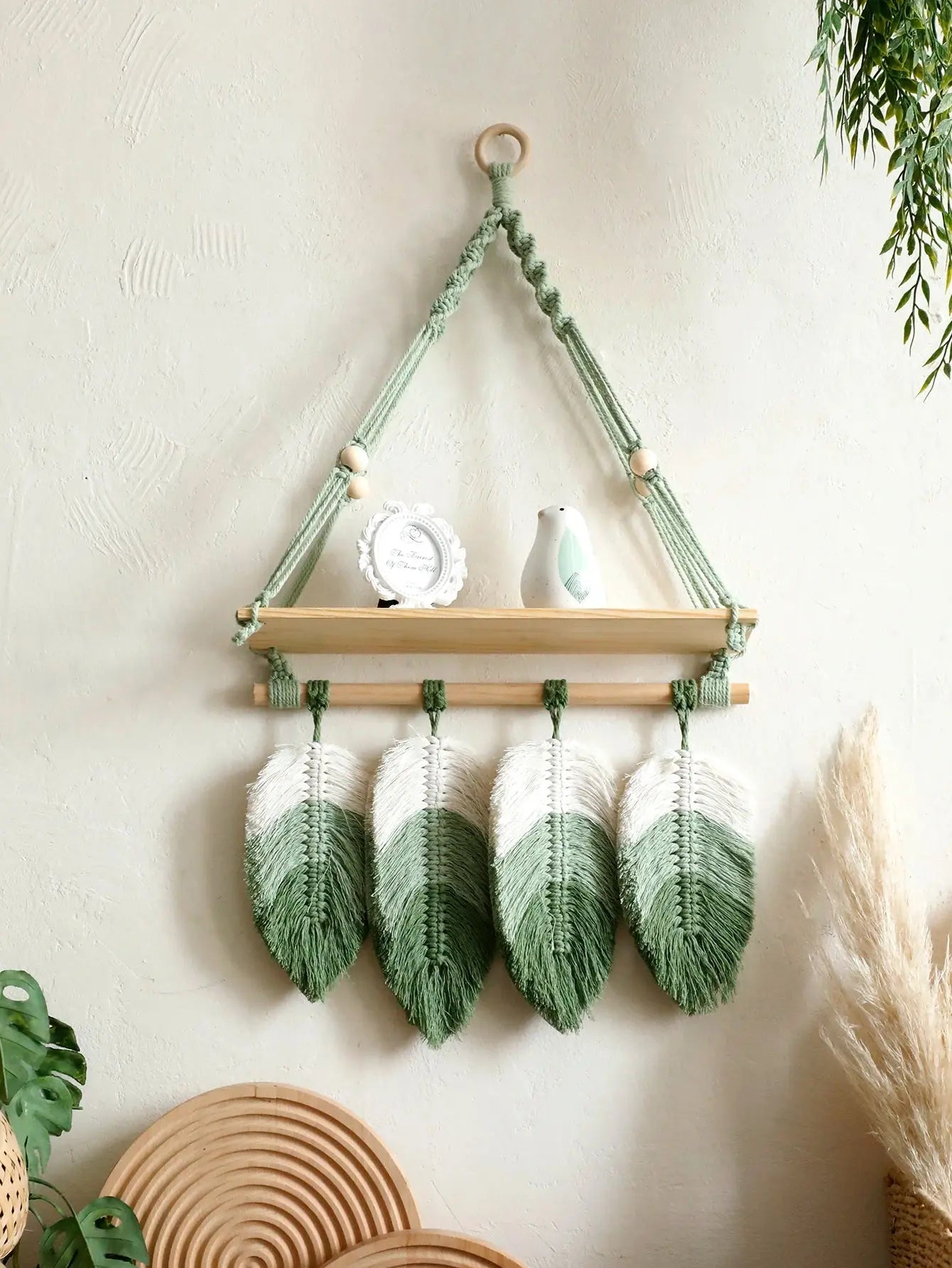 Macrame wall  hanger - Leaf Tassel  Shelf Shop Mart Local