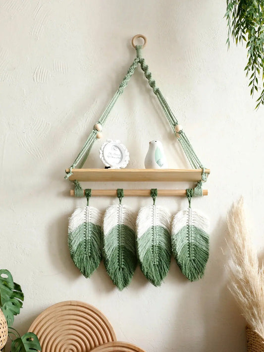 Macrame wall  hanger - Leaf Tassel  Shelf Shop Mart Local