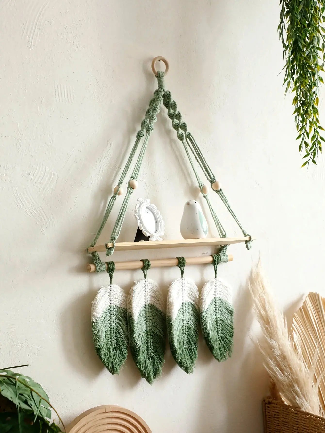 Macrame wall  hanger - Leaf Tassel  Shelf Shop Mart Local